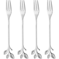 Jogo 4 Garfos Aço Inox Para Aperitivo Leaves Prateado